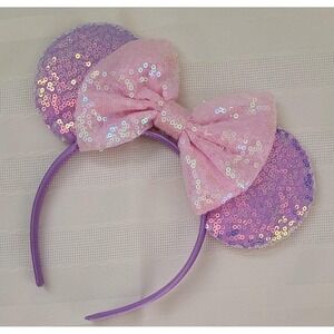 Minnie Mouse Ears Sequined Ear Headband Disney Park Purple Pink blink Adult Ears